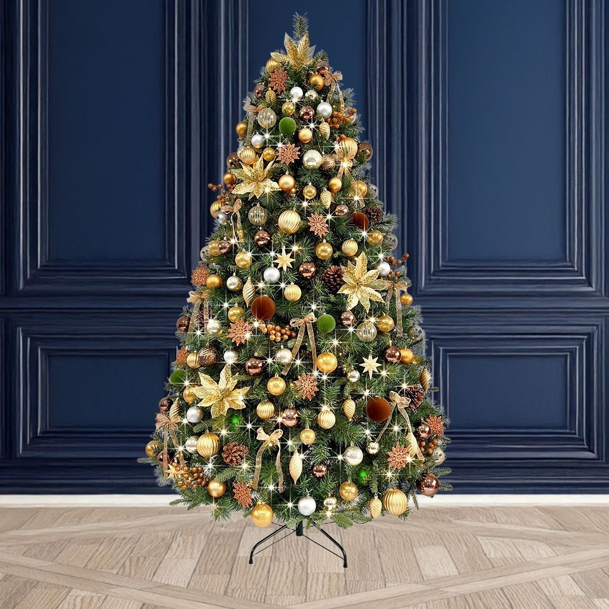 7Ft Tree Decorated Pre Lit Copper Glow