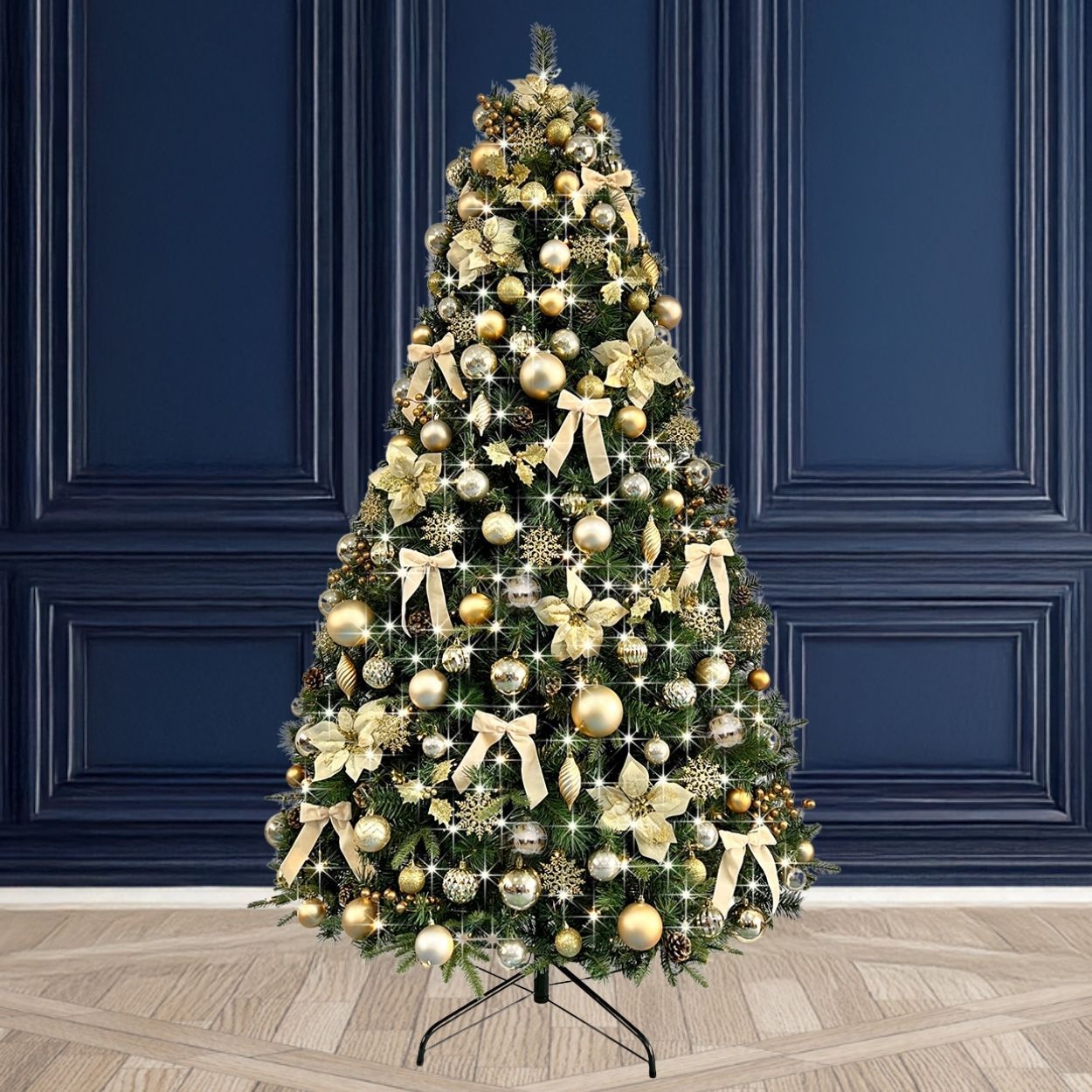 8Ft Decorated Pre Lit Tree Golden Opulence