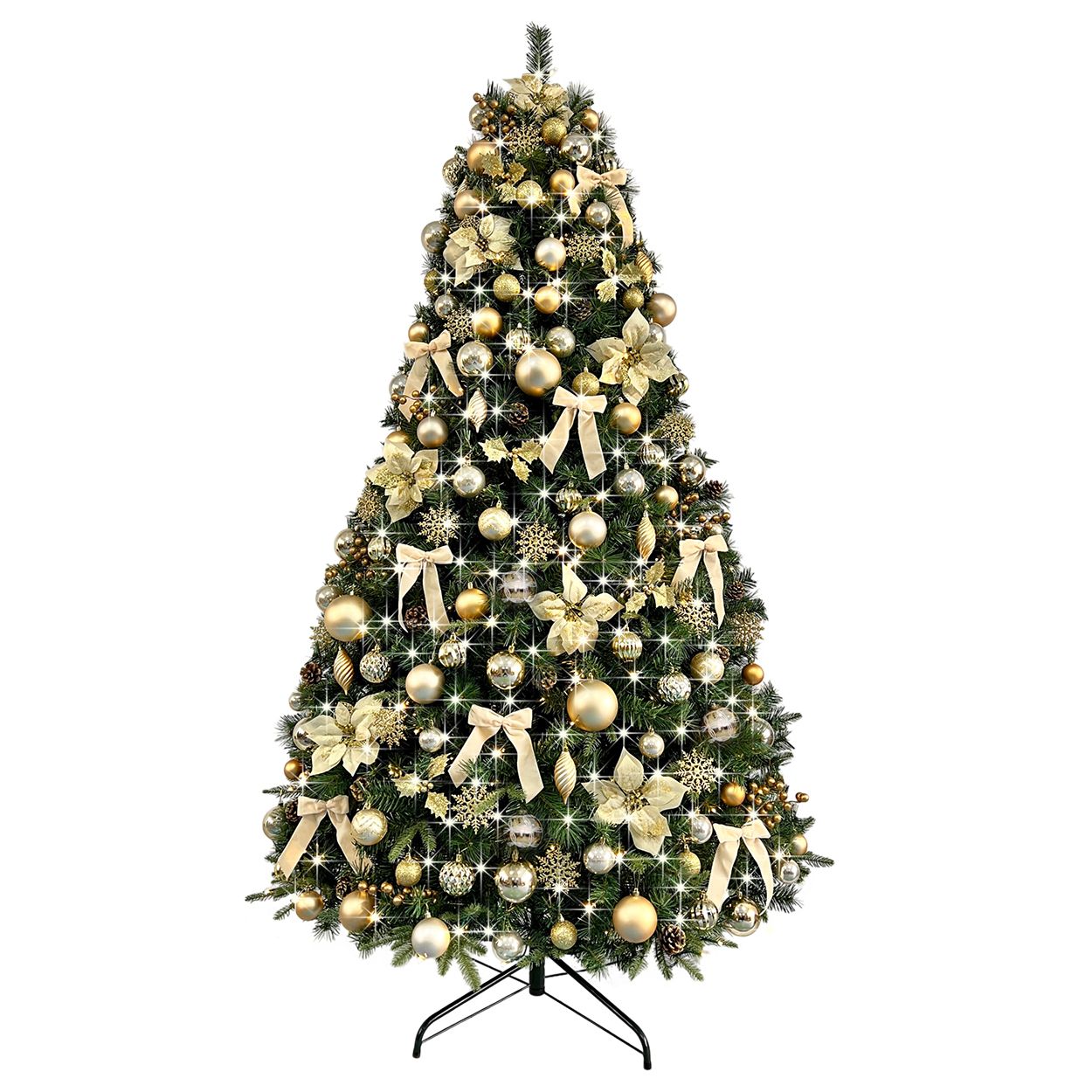 8Ft Decorated Pre Lit Tree Golden Opulence