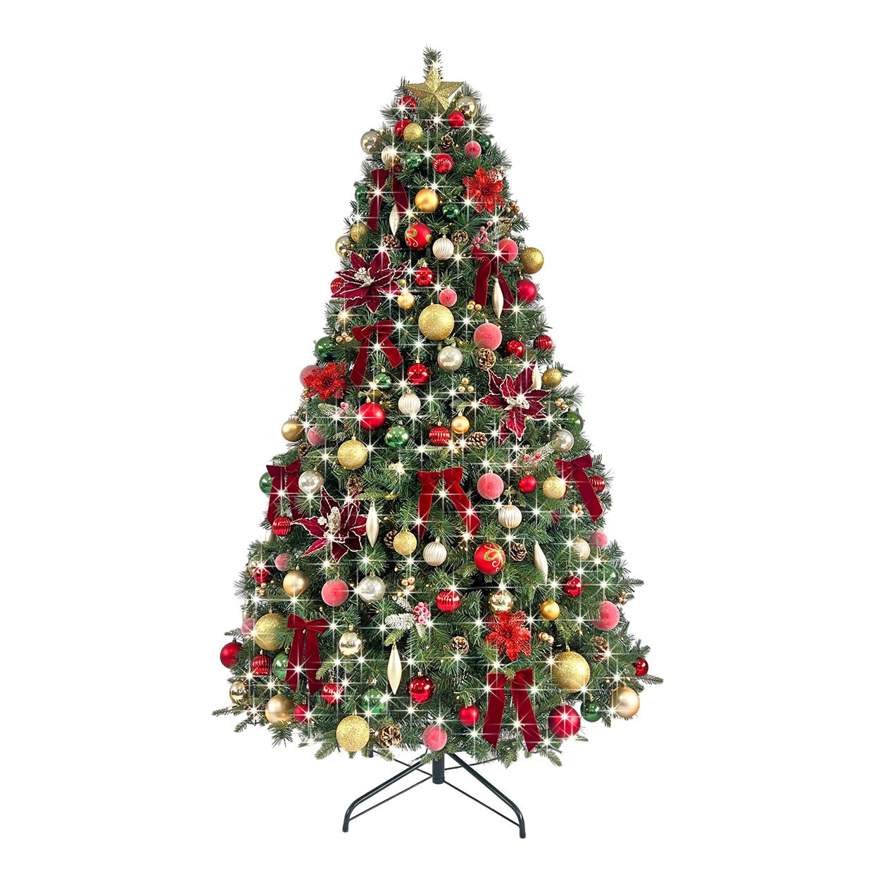 8Ft Tree Decorated Pre Lit Red Envy