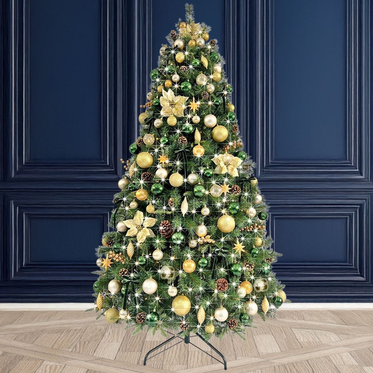 8Ft Tree Decorated Pre Frost Gold