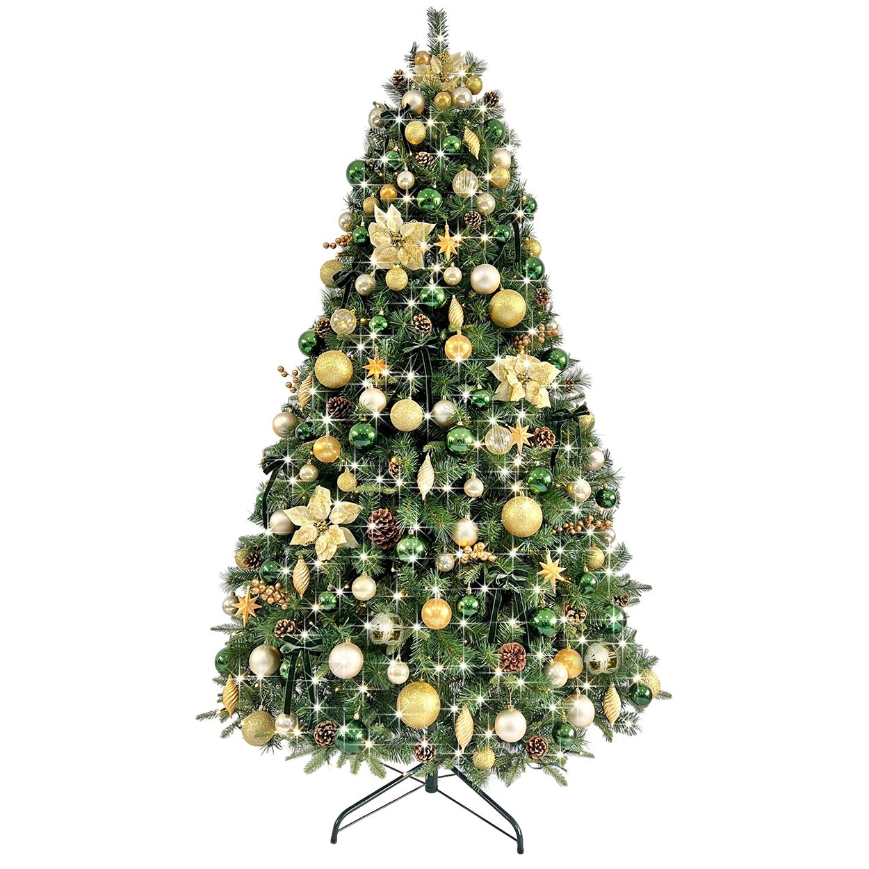 8Ft Tree Decorated Pre Frost Gold