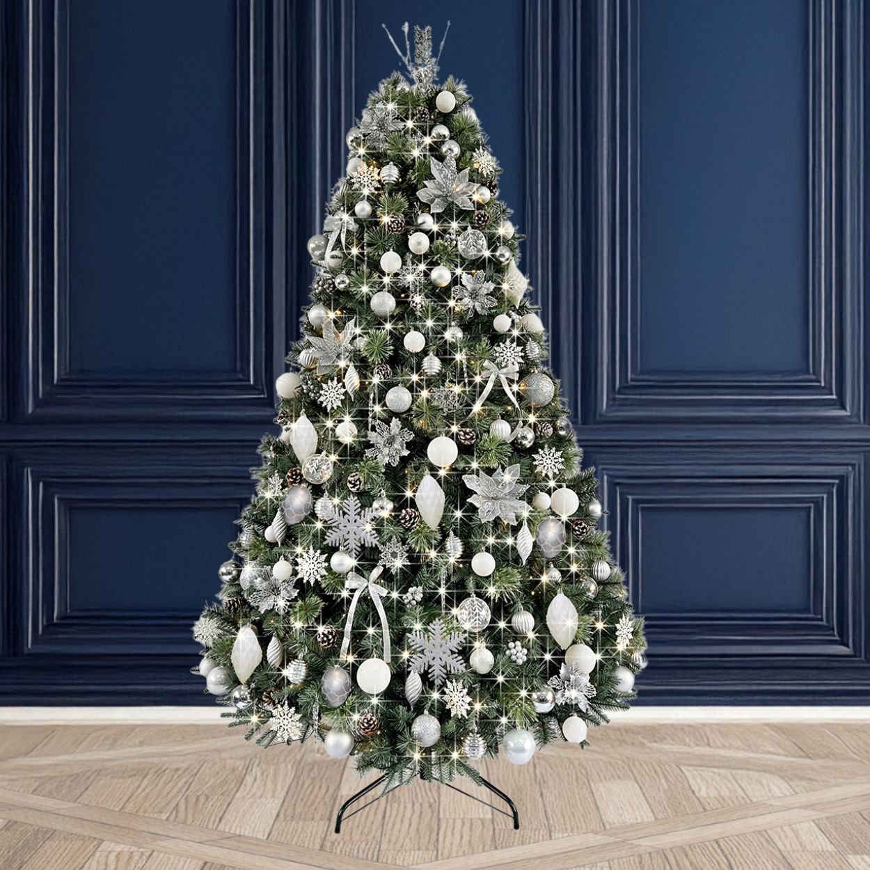 8Ft Tree Decorated Pre Frost & Bright