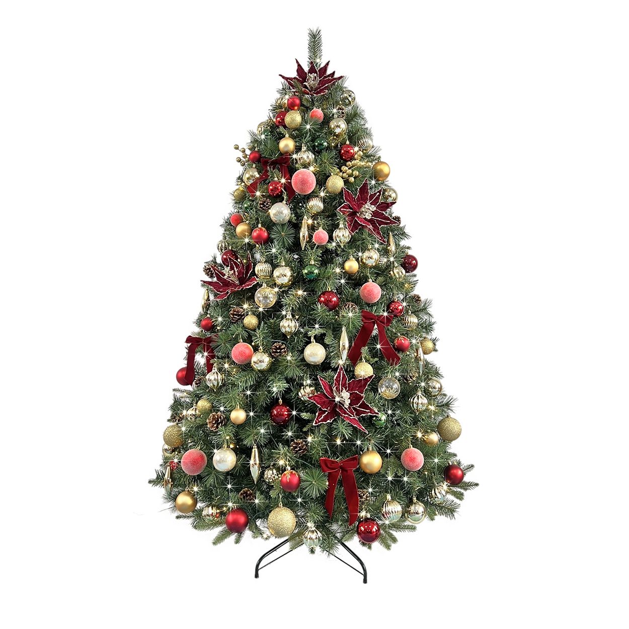 6.5Ft Decorated Pre Lit Tree Red Envy