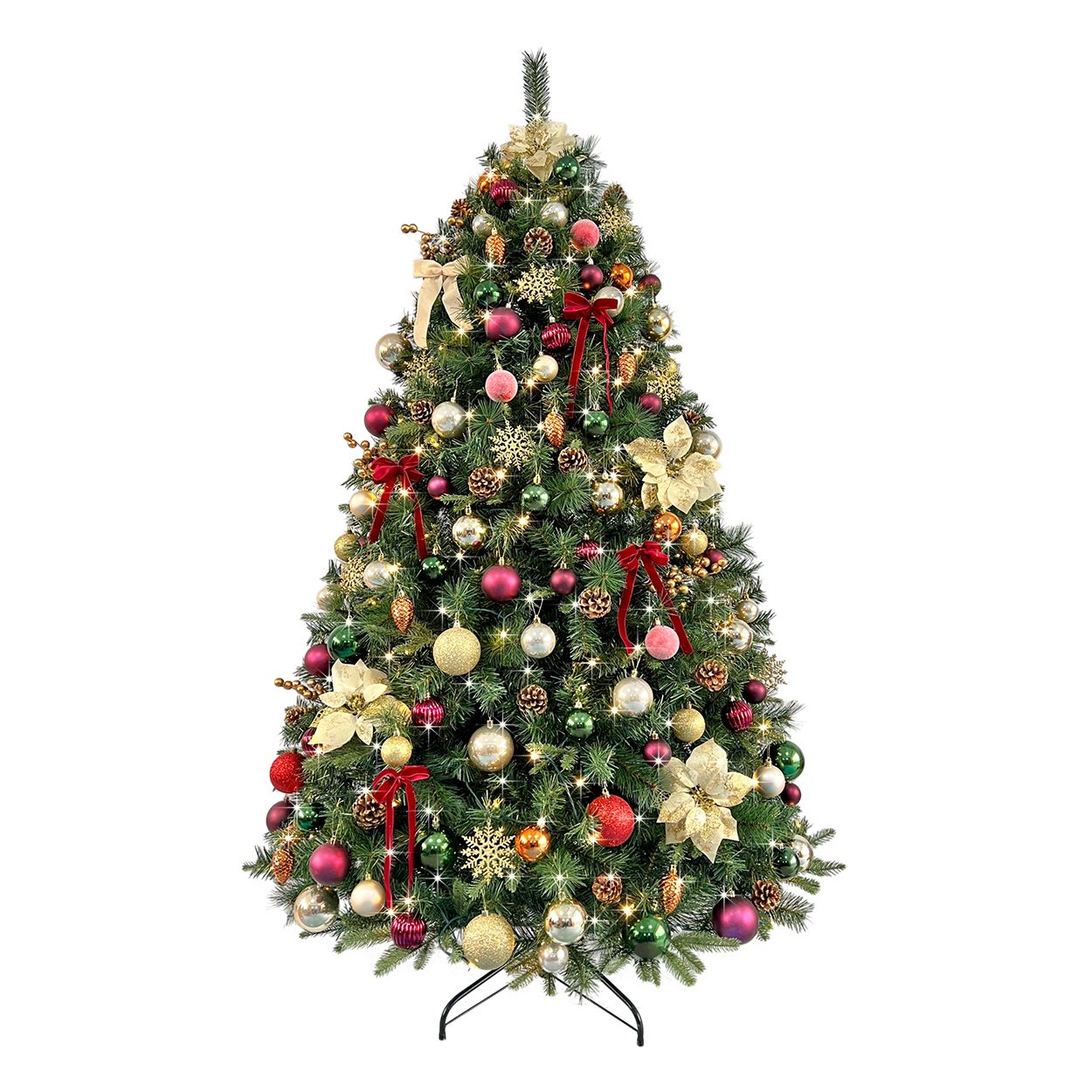 6.5Ft Decorated Pre Lit Tree Regal Burgundy