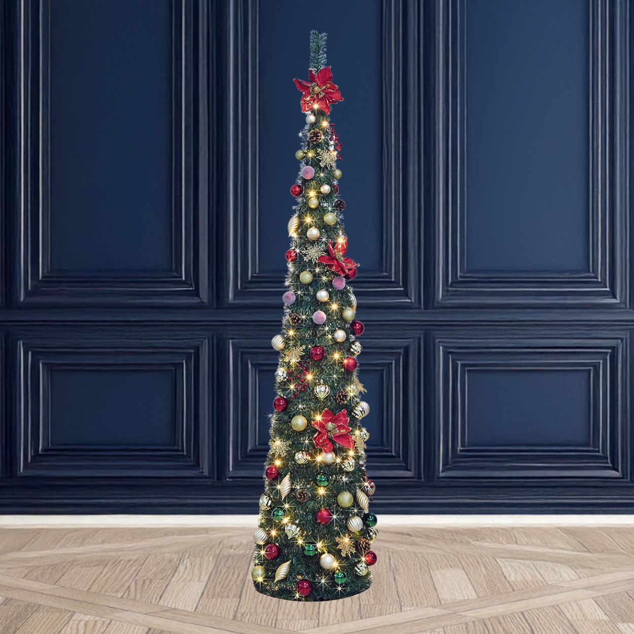 7Ft Pop Up Tree Pre Lit Red Envy