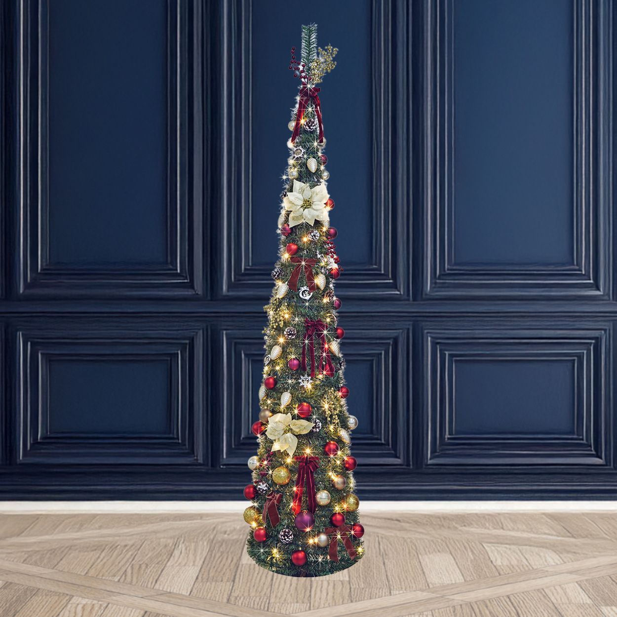 7Ft Pop Up Slim Tree Pre Lit Festive Classic