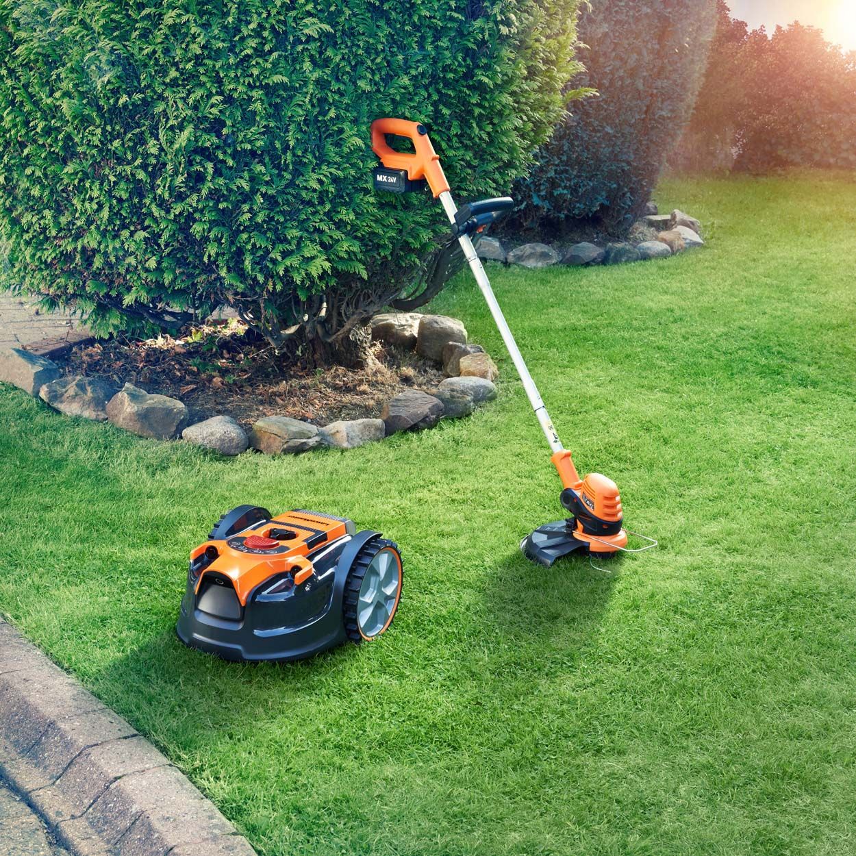 LawnMaster OcuMow 16 Drop and Mow Robotic Mower with 2 batteries and Trimmer