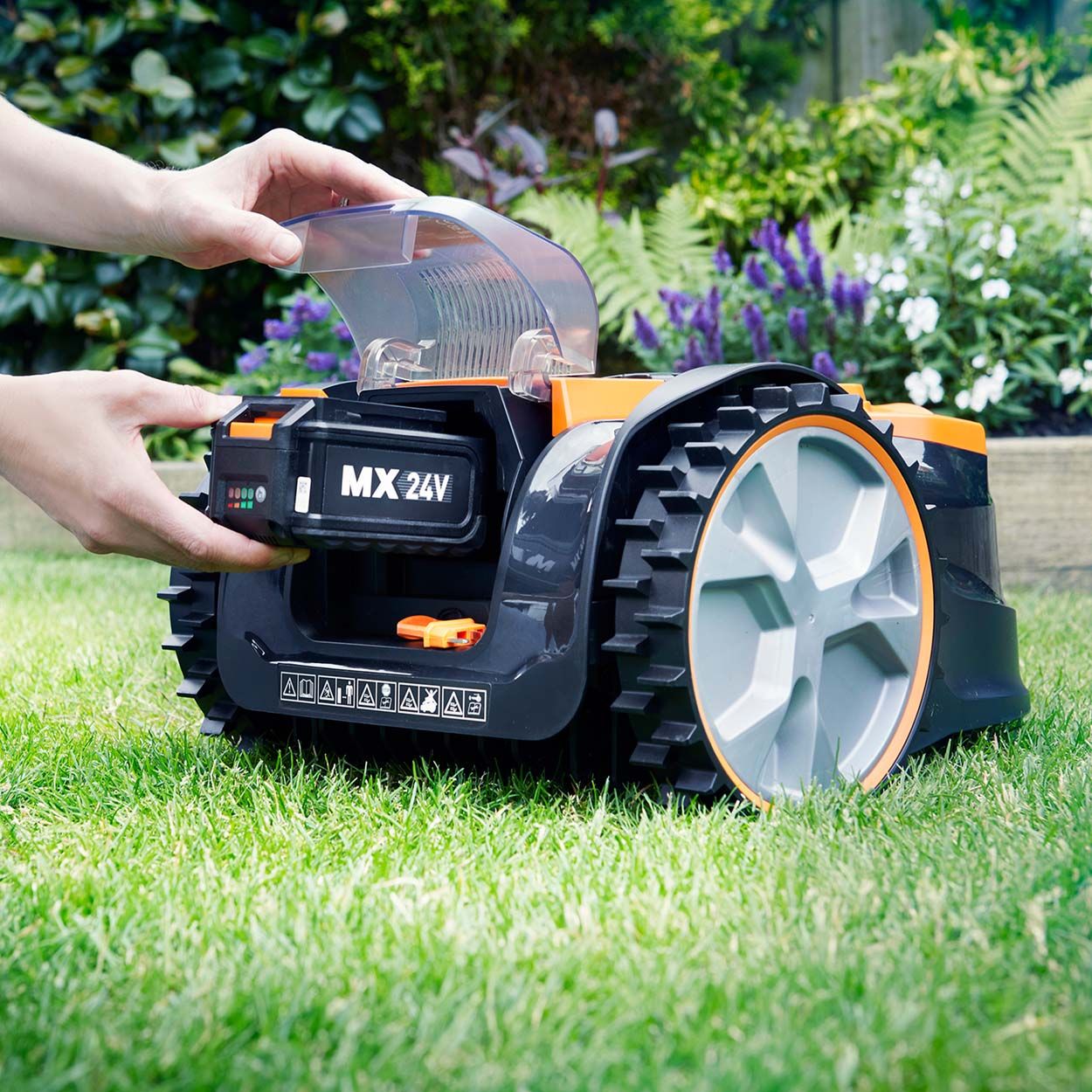 LawnMaster OcuMow 16 Drop and Mow Robotic Mower with 2 batteries and Trimmer