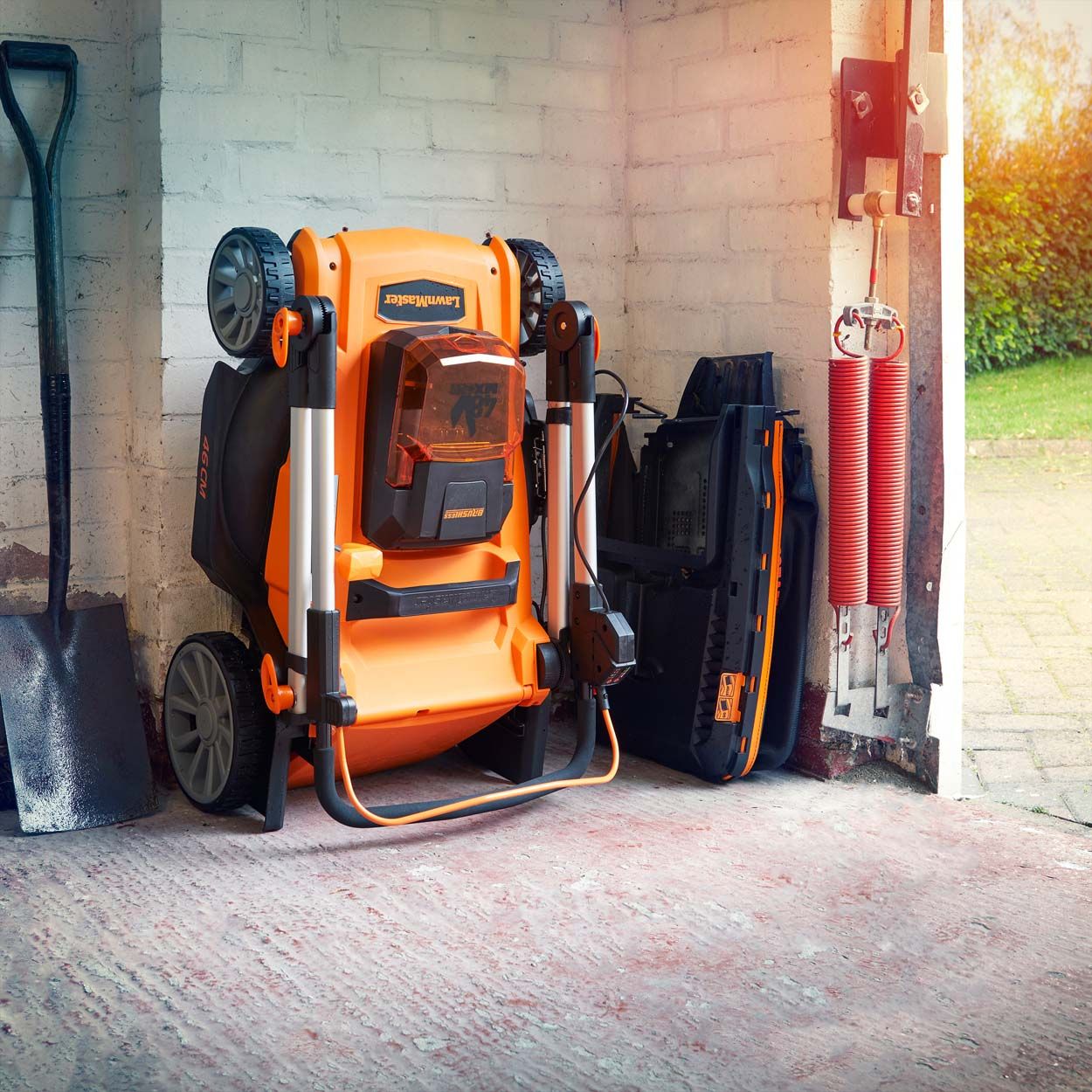 LawnMaster MX 24 46cm 48V Cordless Mower with 4 battery packs with 2 sets of batteries