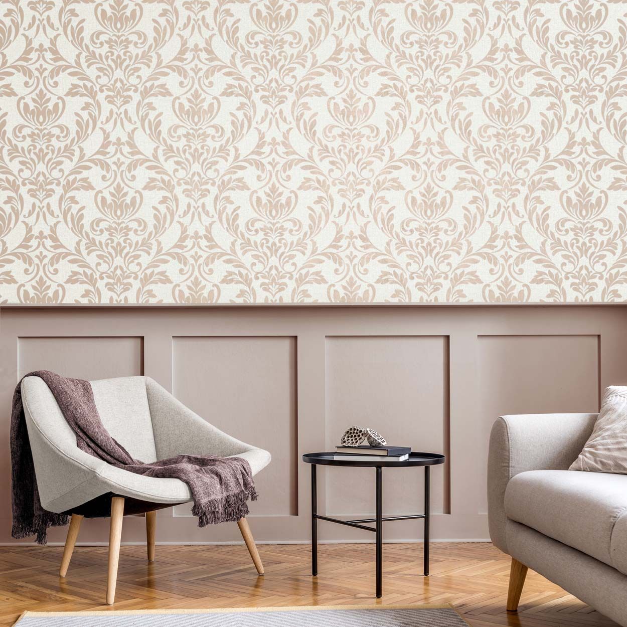 Azara Damask Wallpaper, Rose