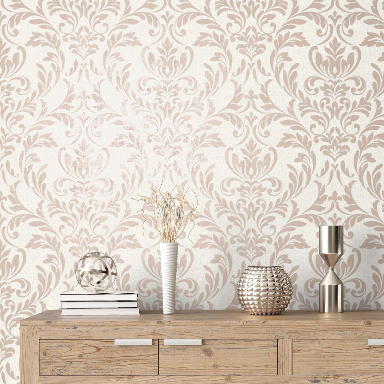 Azara Damask Wallpaper, Rose