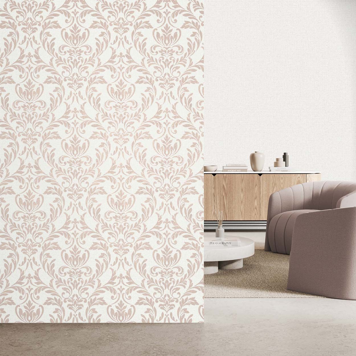 Azara Damask Wallpaper, Rose