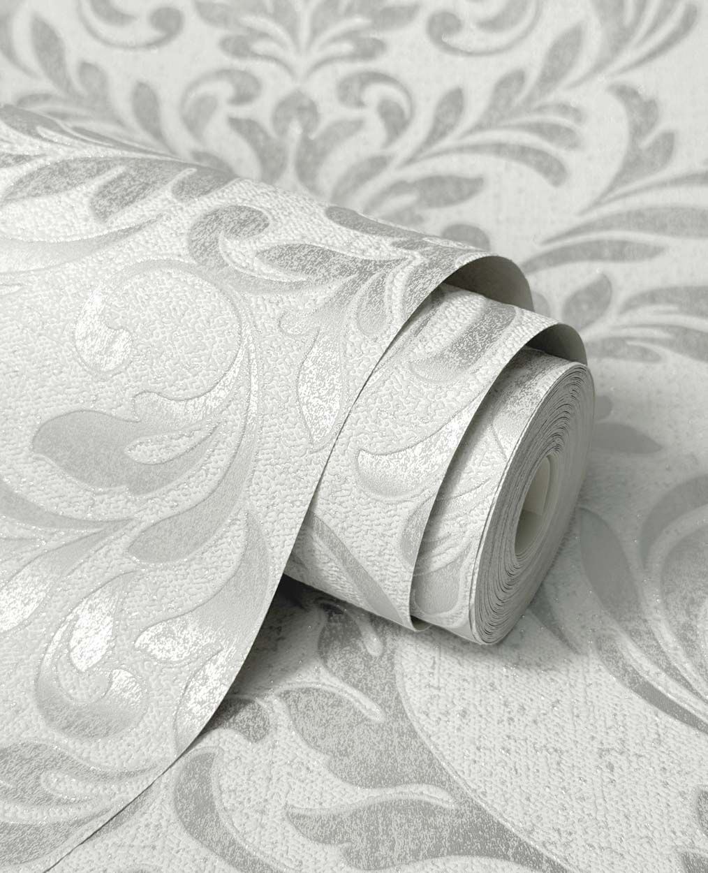 Azara Damask Wallpaper, Light Grey