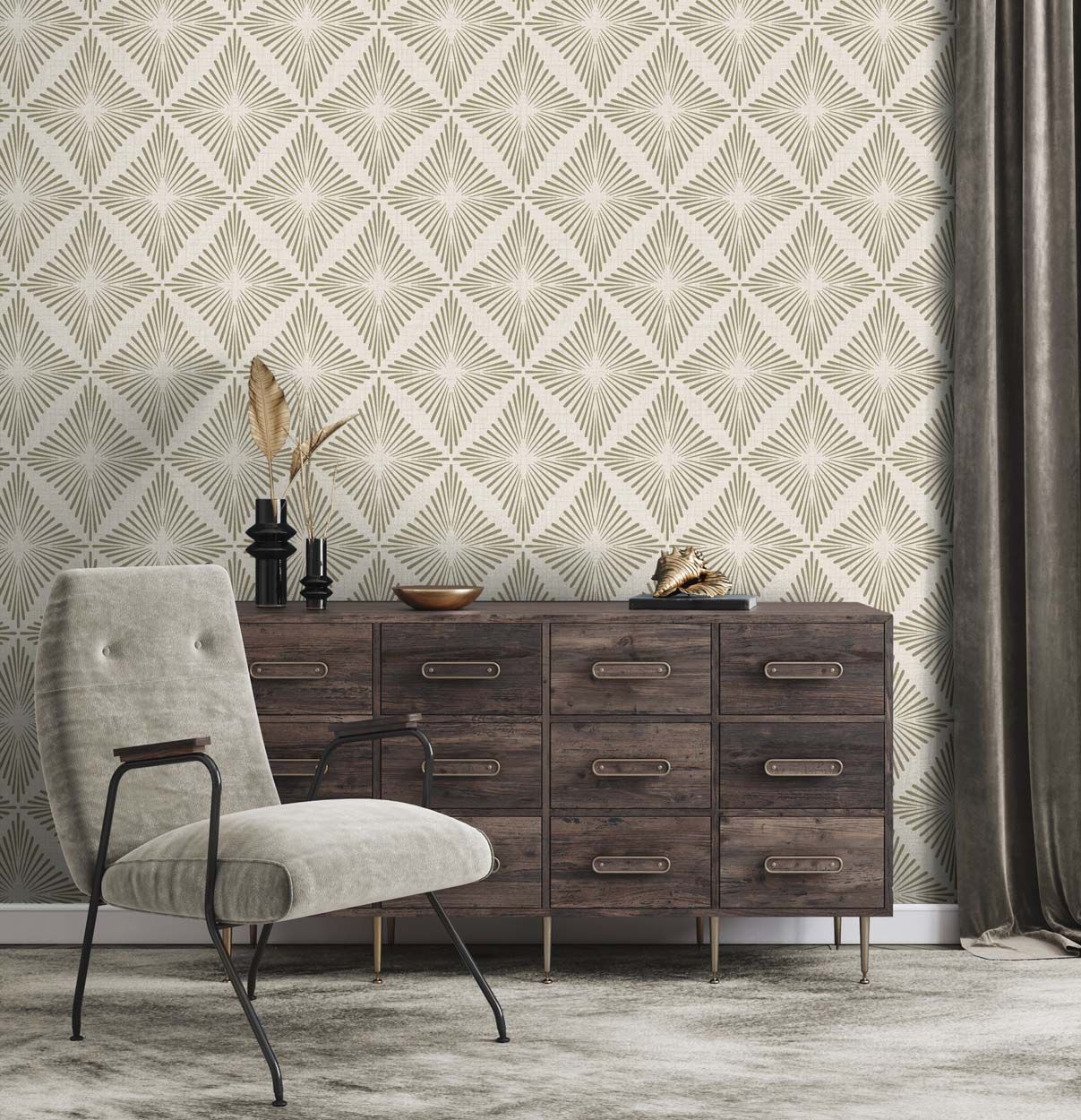 Fine Decor Denver Geometric Diamond Wallpaper, Natural