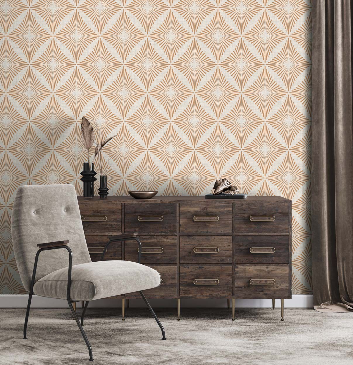 Fine Decor Denver Geometric Diamond Wallpaper, Stone