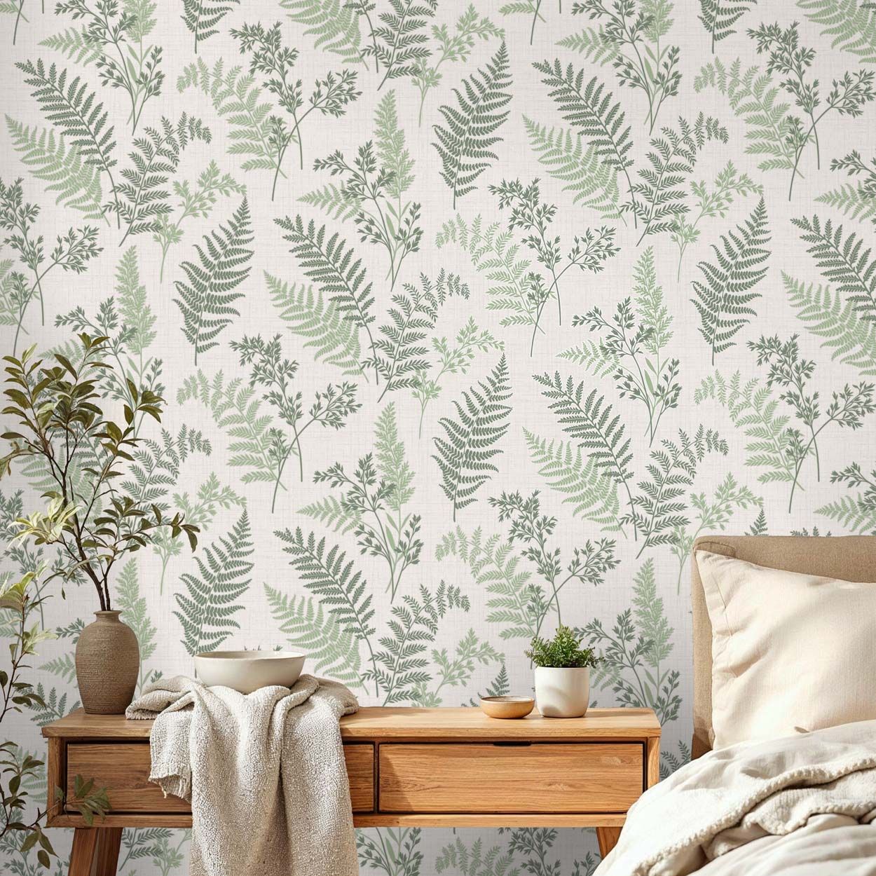 Fine Decor Fern Luxury Textured Vinyl Wallpaper, Green