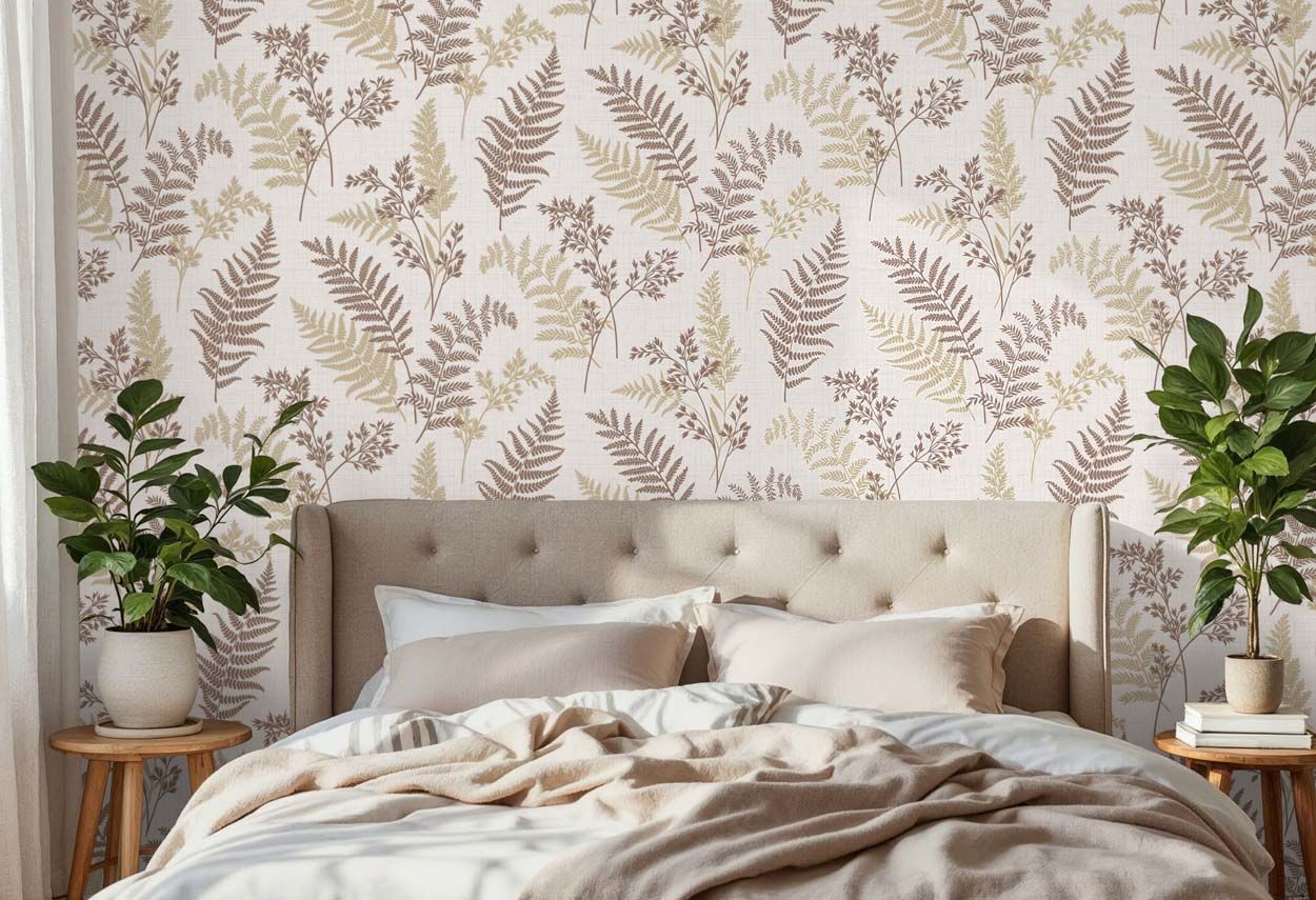 Fine Decor Fern Luxury Textured Vinyl Wallpaper, Mocha