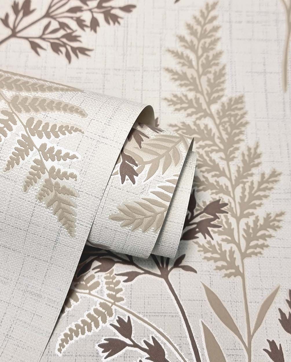 Fine Decor Fern Luxury Textured Vinyl Wallpaper, Mocha