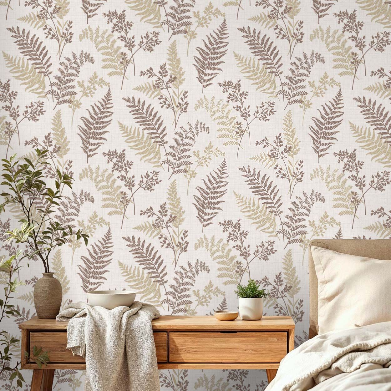 Fine Decor Fern Luxury Textured Vinyl Wallpaper, Mocha