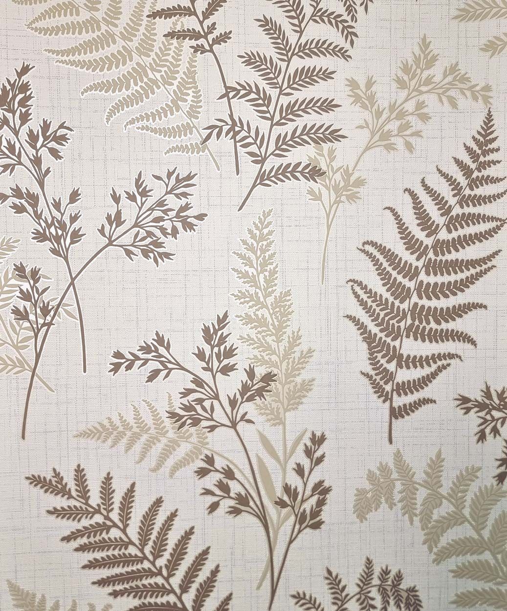 Fine Decor Fern Luxury Textured Vinyl Wallpaper, Mocha