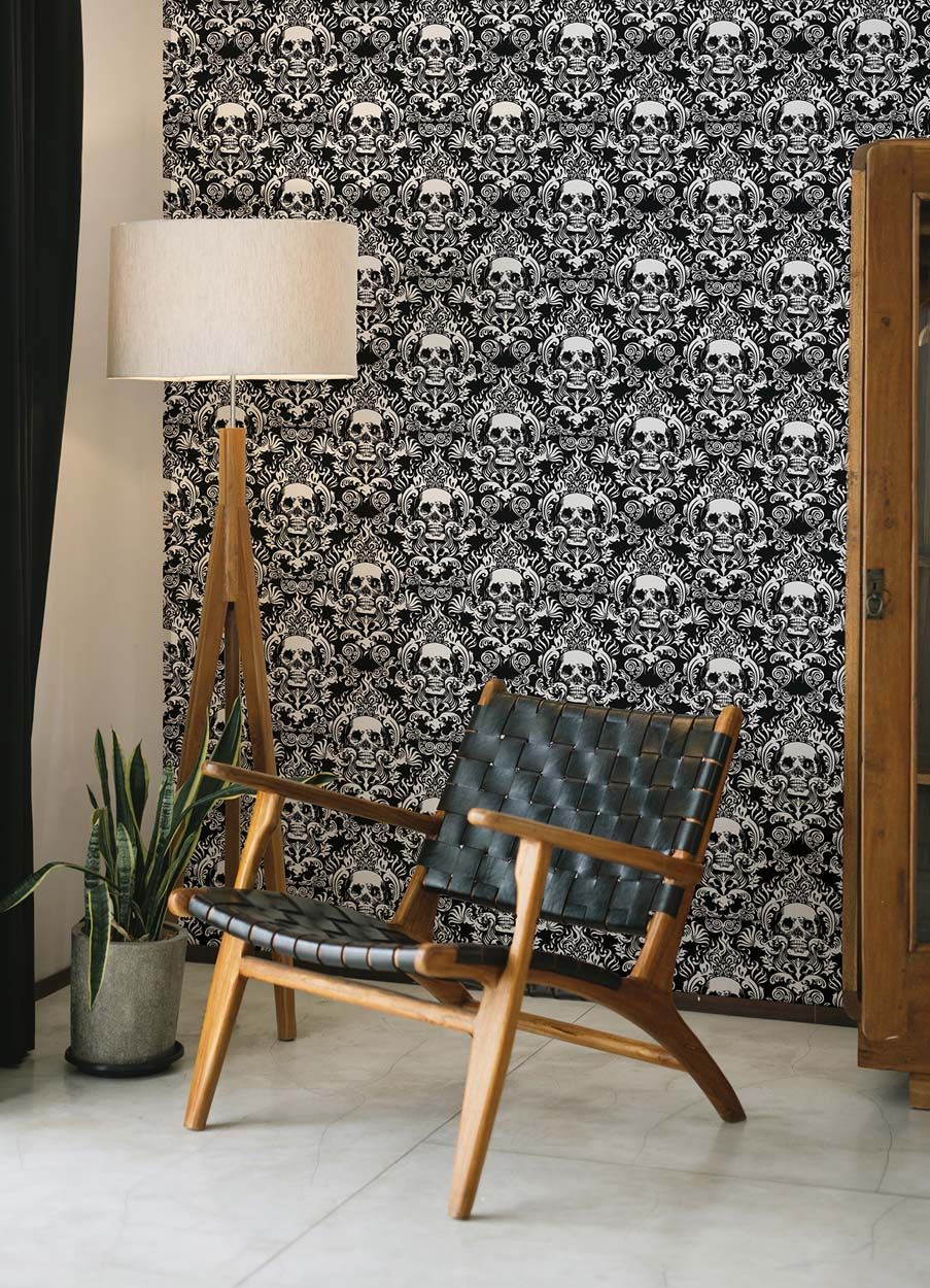 NuWall Skulls Fieri Peel & Stick Wallpaper, Black