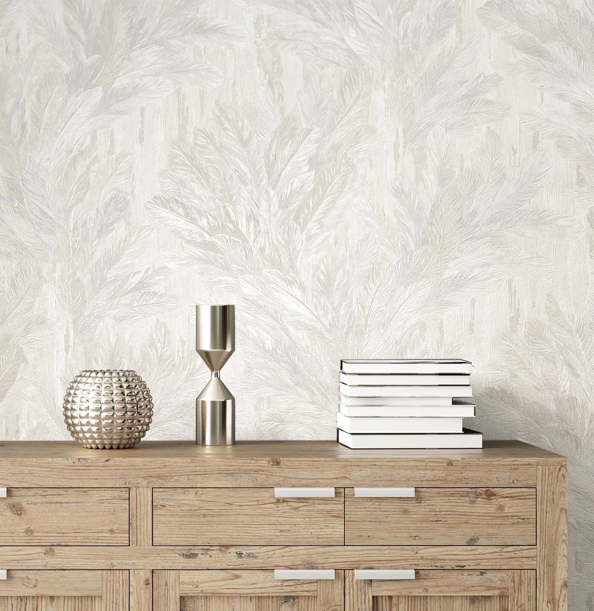 Vymura Gianni Feather Heavyweight Vinyl Wallpaper, Warm Ivory