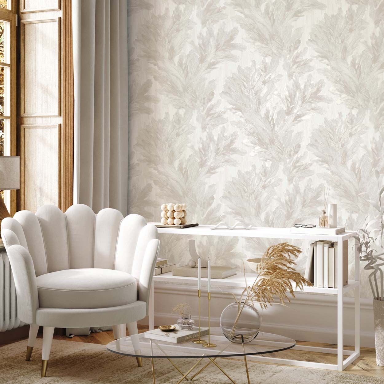 Vymura Gianni Feather Heavyweight Vinyl Wallpaper, Warm Ivory