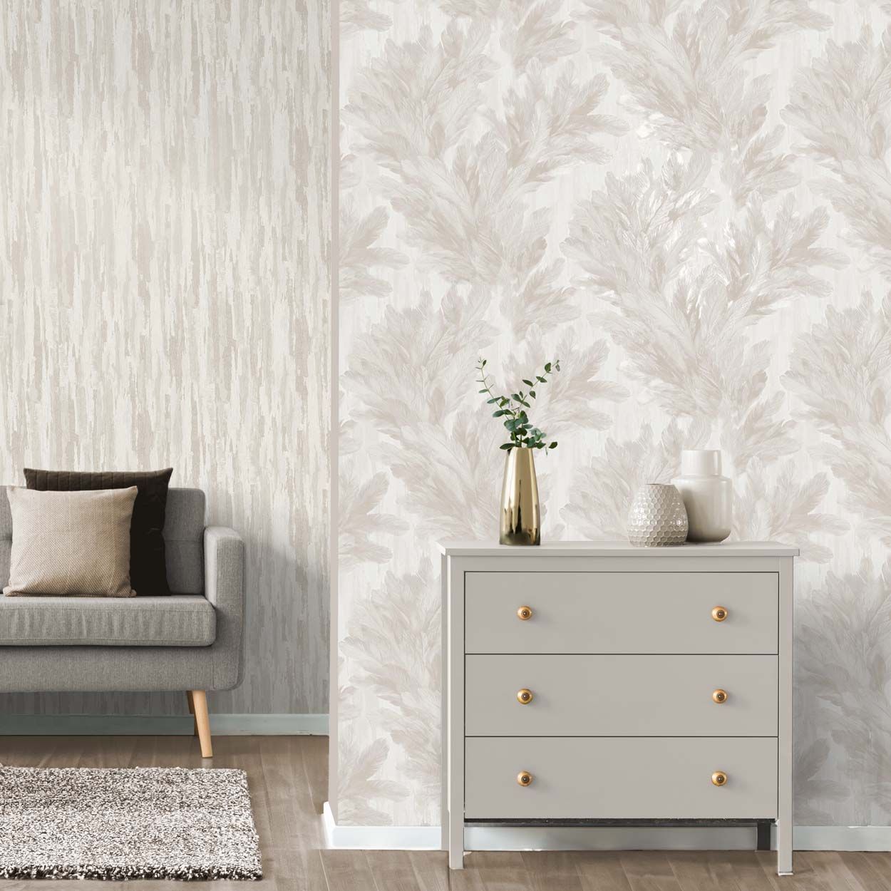 Vymura Gianni Feather Heavyweight Vinyl Wallpaper, Warm Ivory