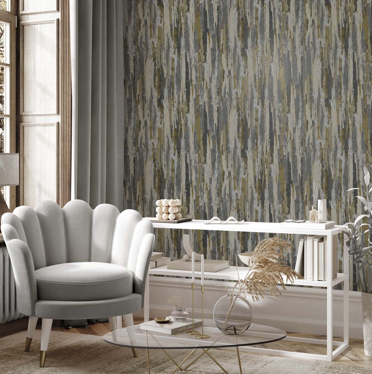 Vymura Gianni Plain Heavyweight Vinyl Wallpaper, Charcoal Taupe