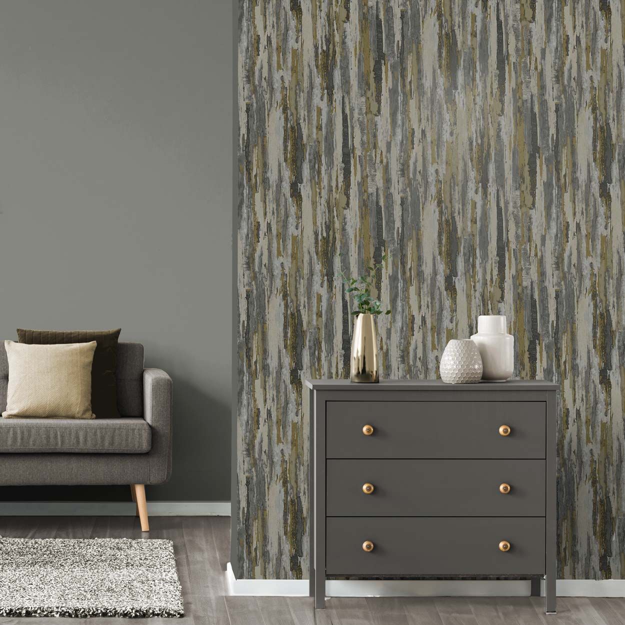 Vymura Gianni Plain Heavyweight Vinyl Wallpaper, Charcoal Taupe