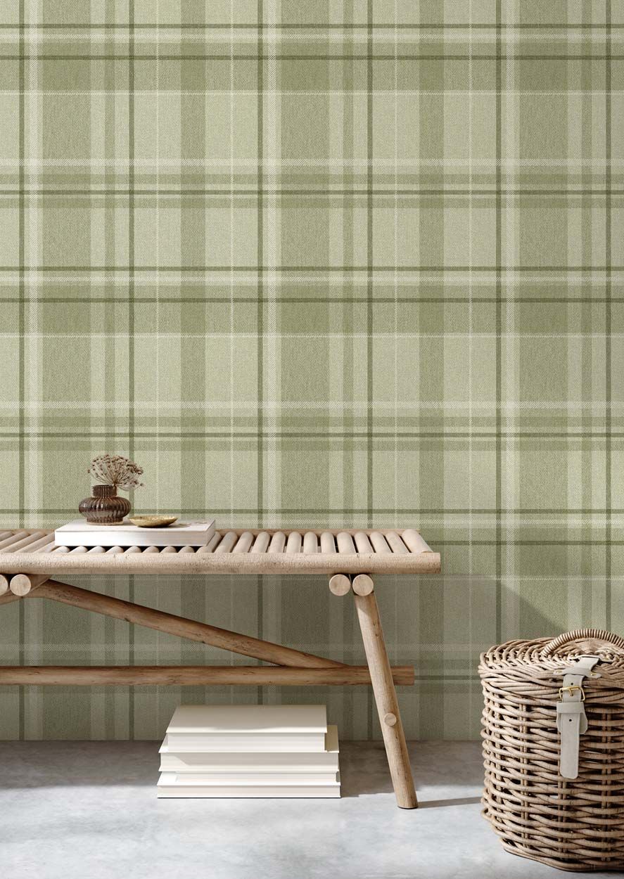 Crown Harris Check Luxury Textured Wallpaper, Green