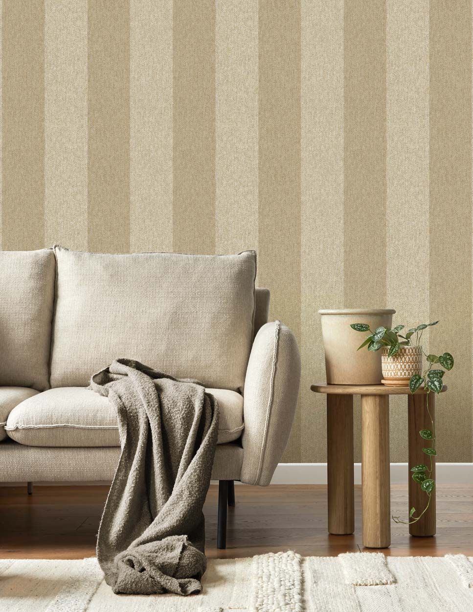 Crown Harris Stripe Luxury Textured Wallpaper, Natural