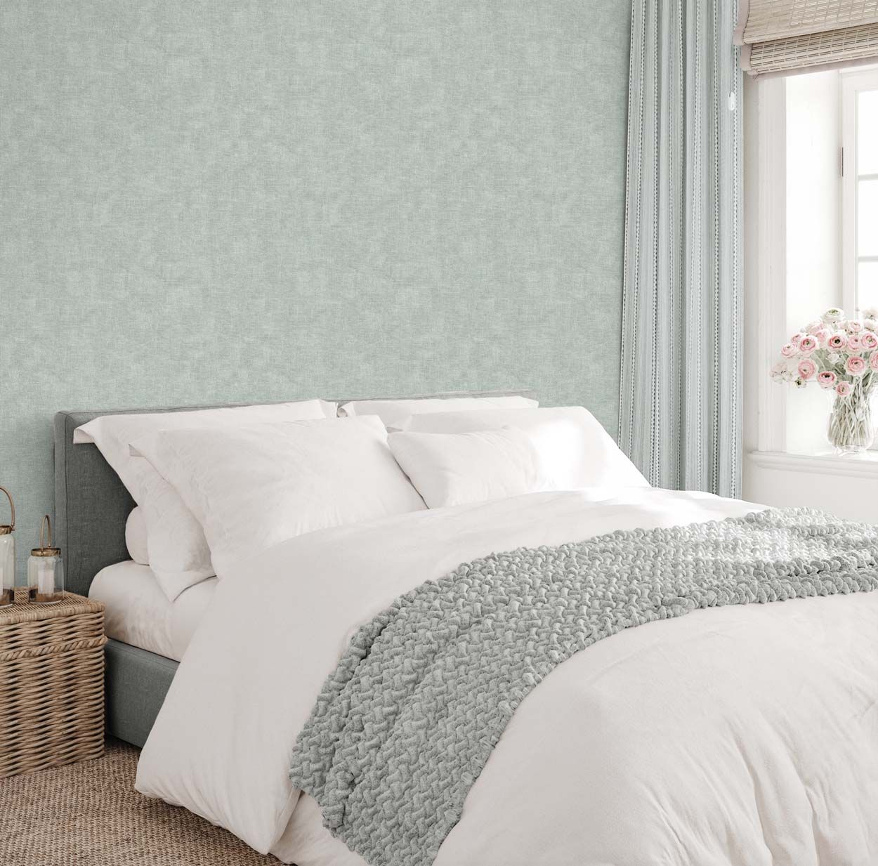 Vymura Hessian Plain Wallpaper, Mineral Blue
