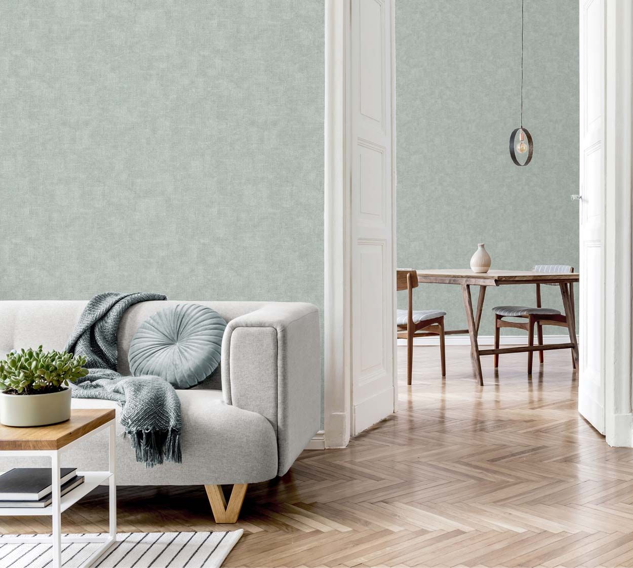 Vymura Hessian Plain Wallpaper, Mineral Blue