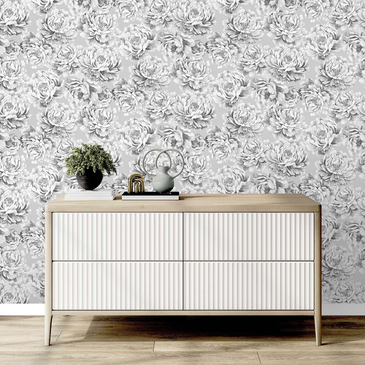 Distinctive Imogen Floral Wallpaper, Mono