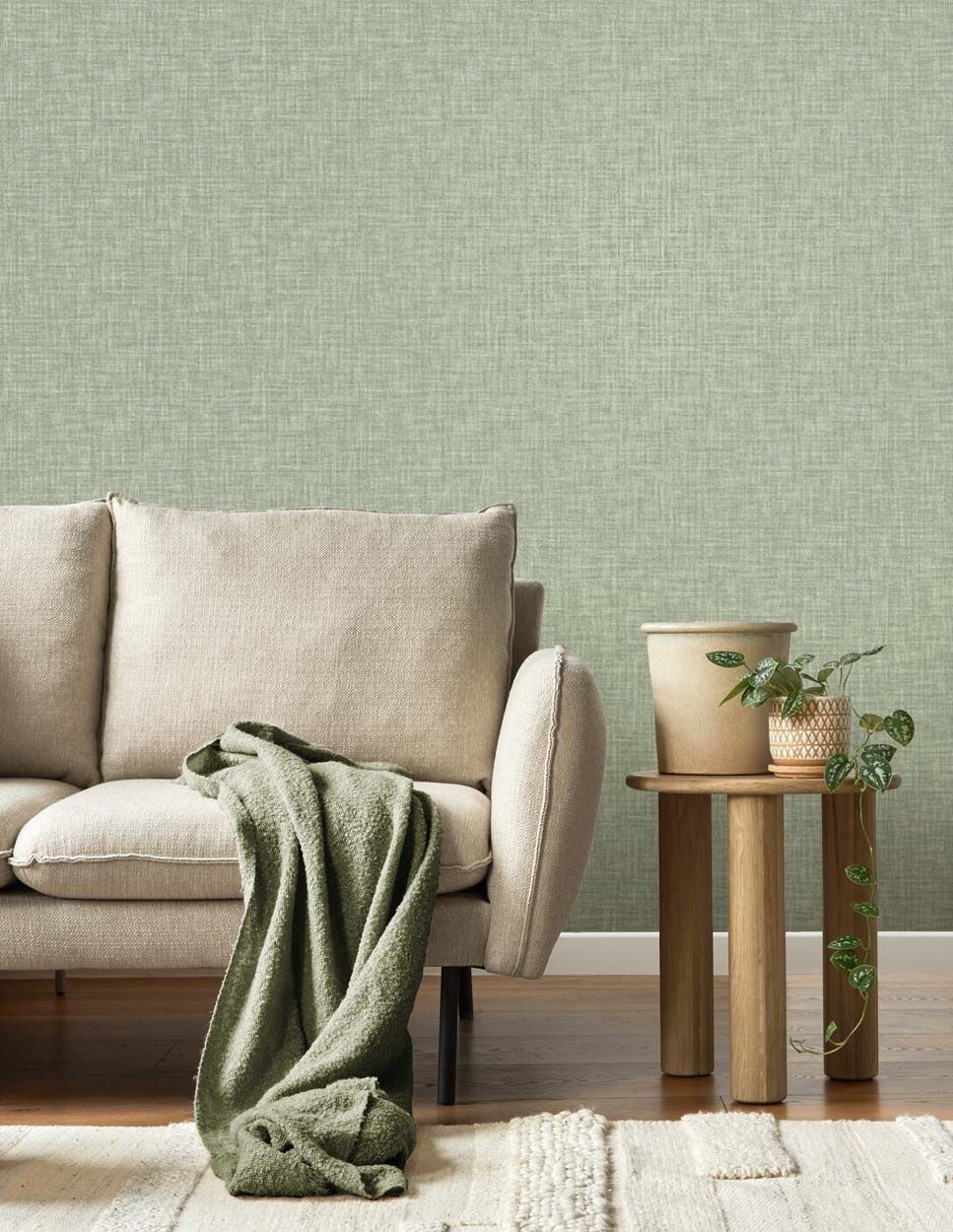 Crown Lynford Texture Mid Weight Vinyl  Wallpaper, Green