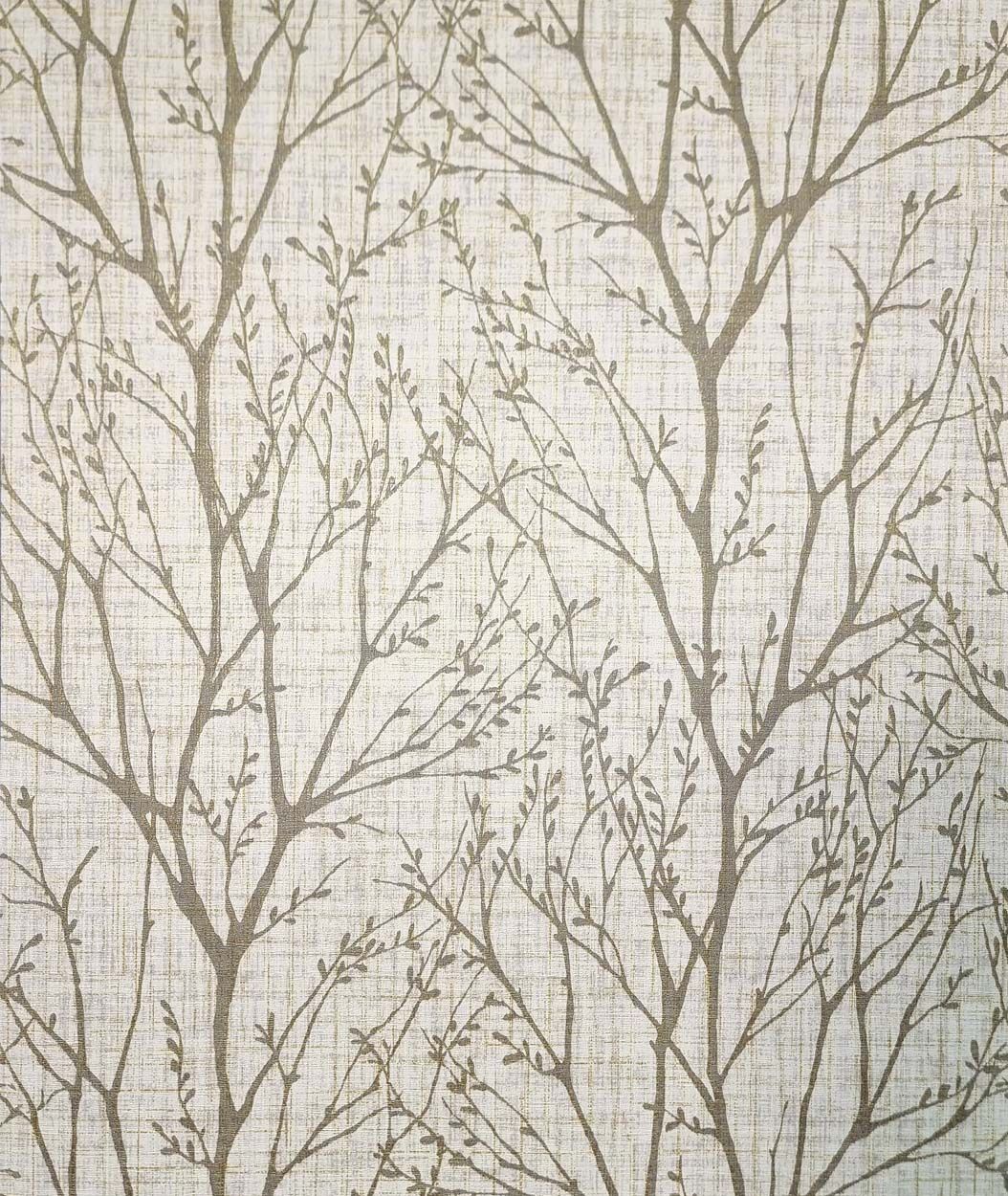 Crown Lynford Trees Mid Weight Vinyl  Wallpaper, Natural