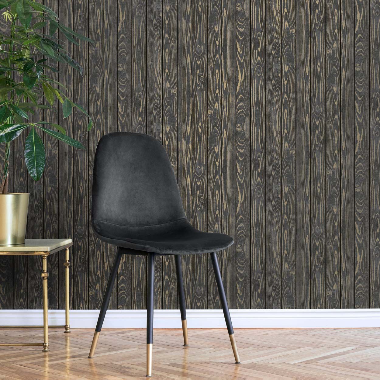 Distinctive Metallic Wood Wallpaper, Charcoal