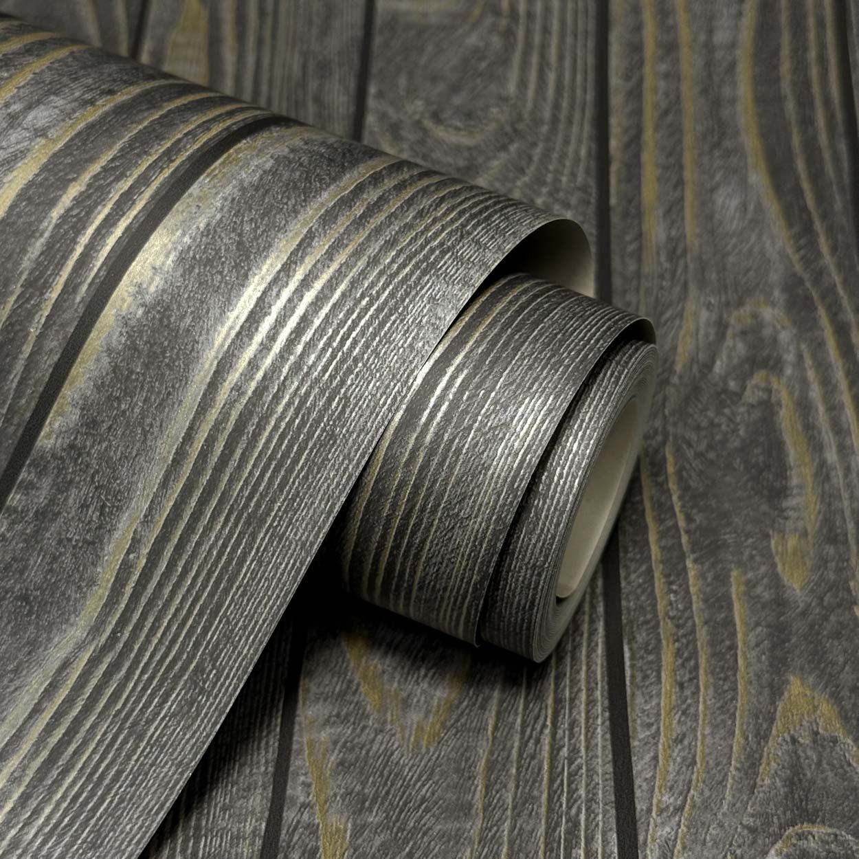 Distinctive Metallic Wood Wallpaper, Charcoal