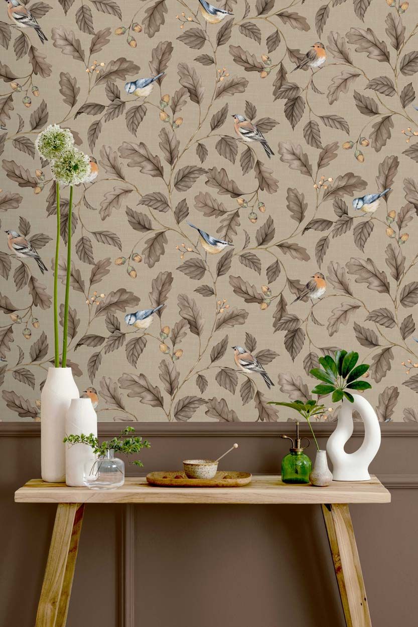 Crown Oakleigh Trail Wallpaper, Taupe