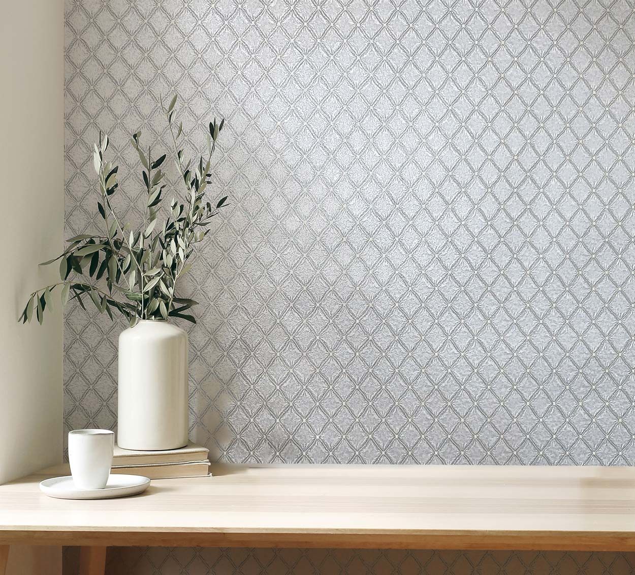 Vymura Santina Trellis Italian Heavyweight Vinyl Wallpaper, Grey/Natural