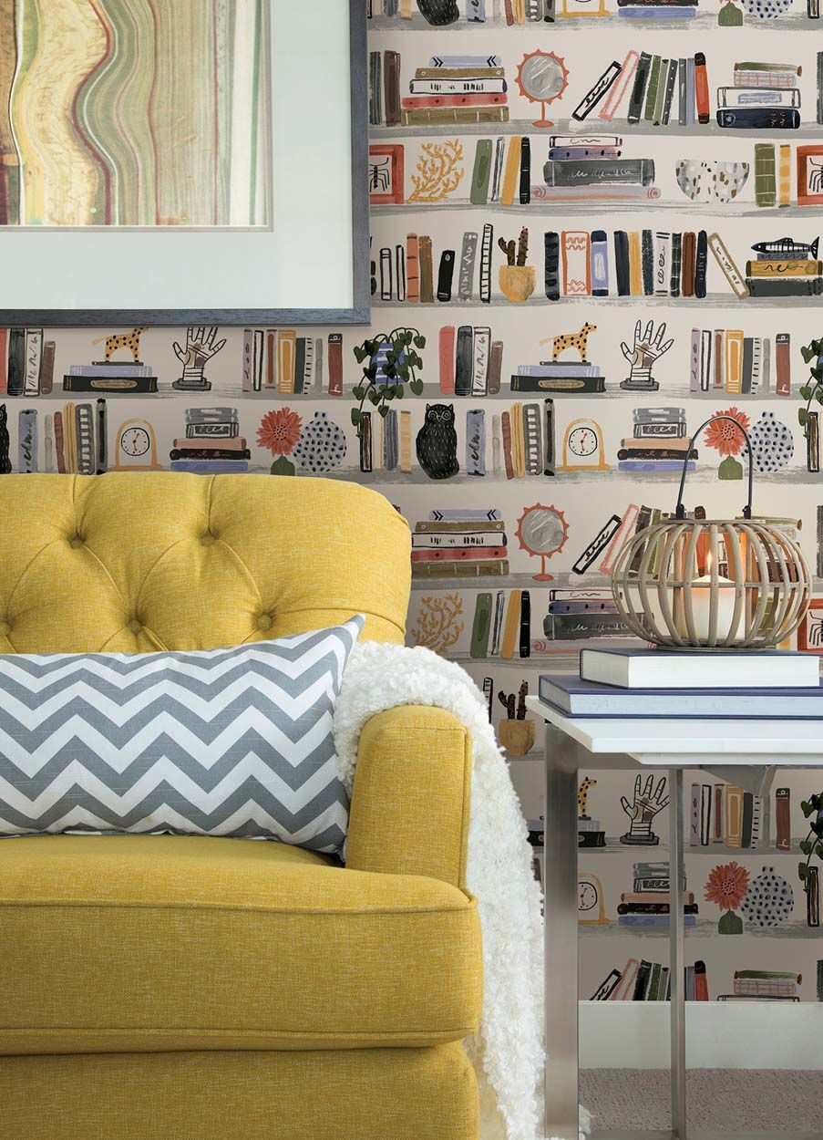 NuWall Shelf Stories Novelty Peel & Stick Wallpaper, Yellow