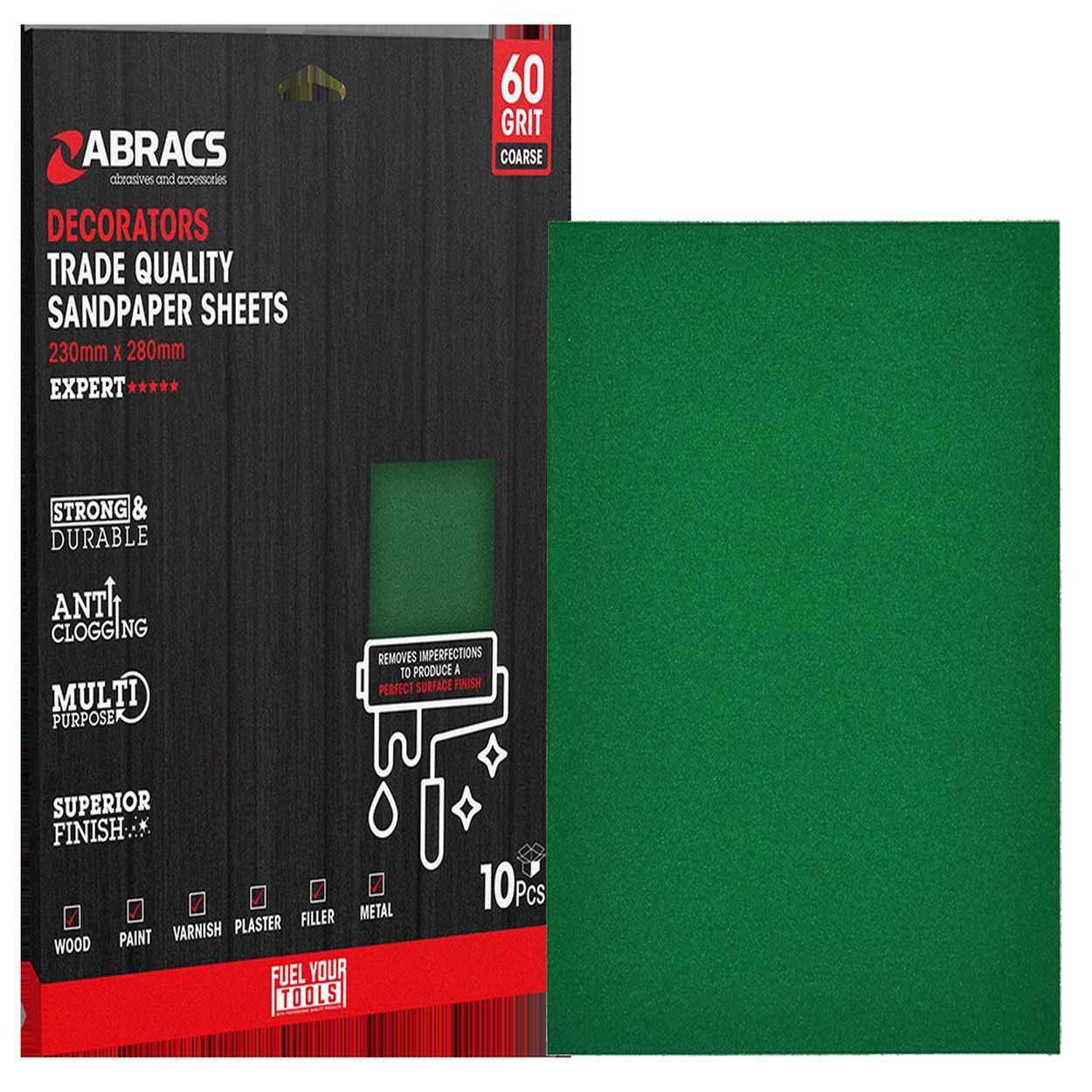 Abracs Decorators Sandpaper Sheet 60g Coarse 10pk