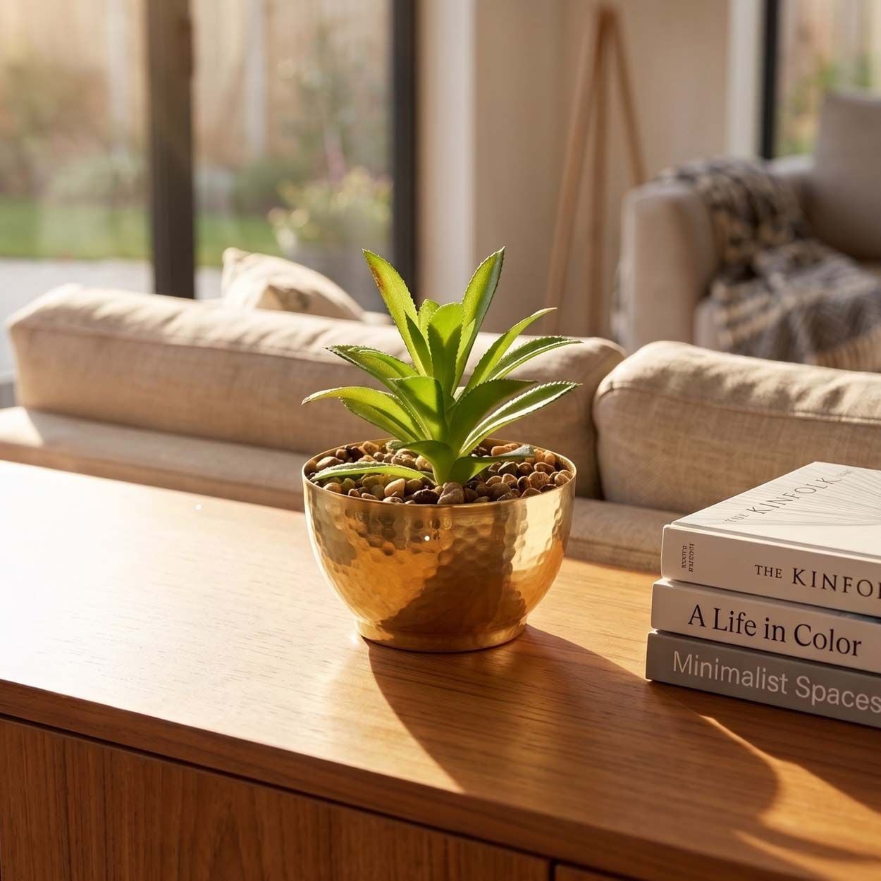 Mini Artificial Plant in Gold Pot
