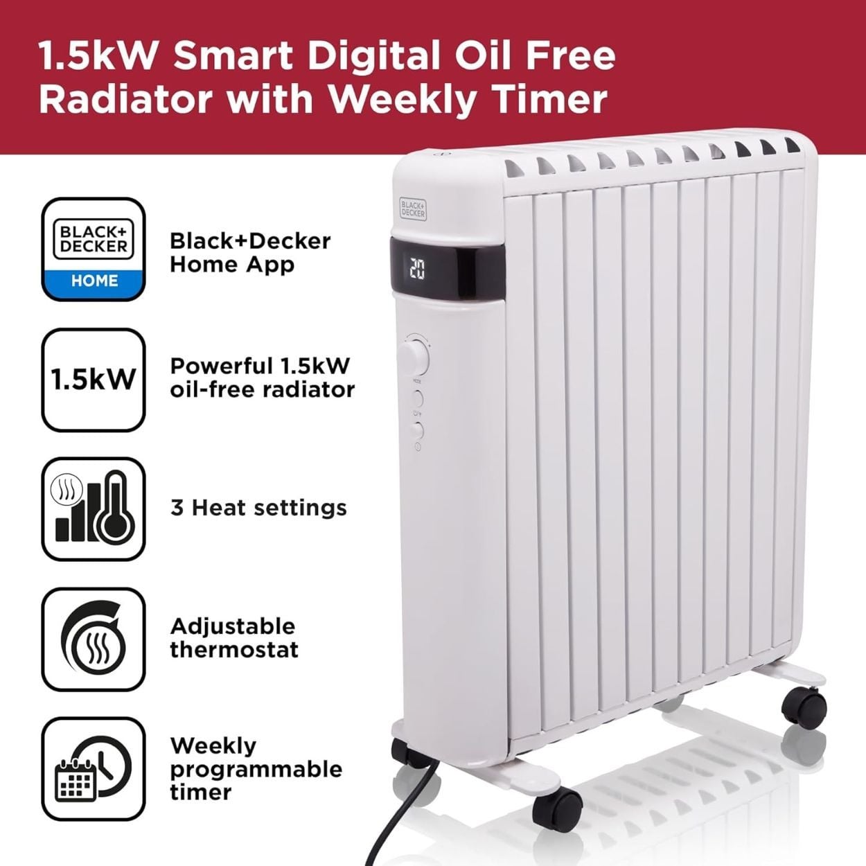 Black & Decker 1.5KW Smart Digital Oil Free Radiator