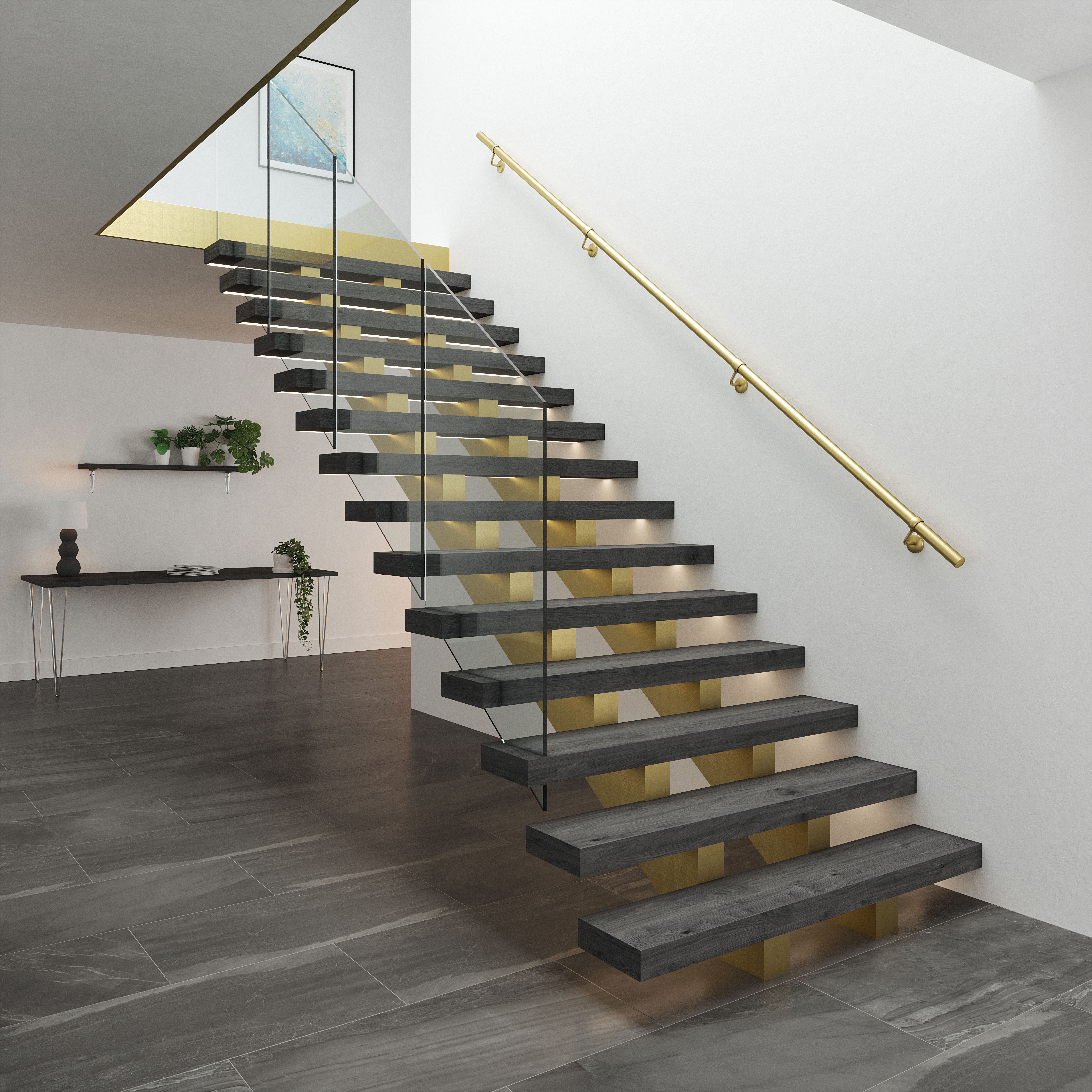 Rothley Satin Brass Stair Hand Rail Kit 3.6M