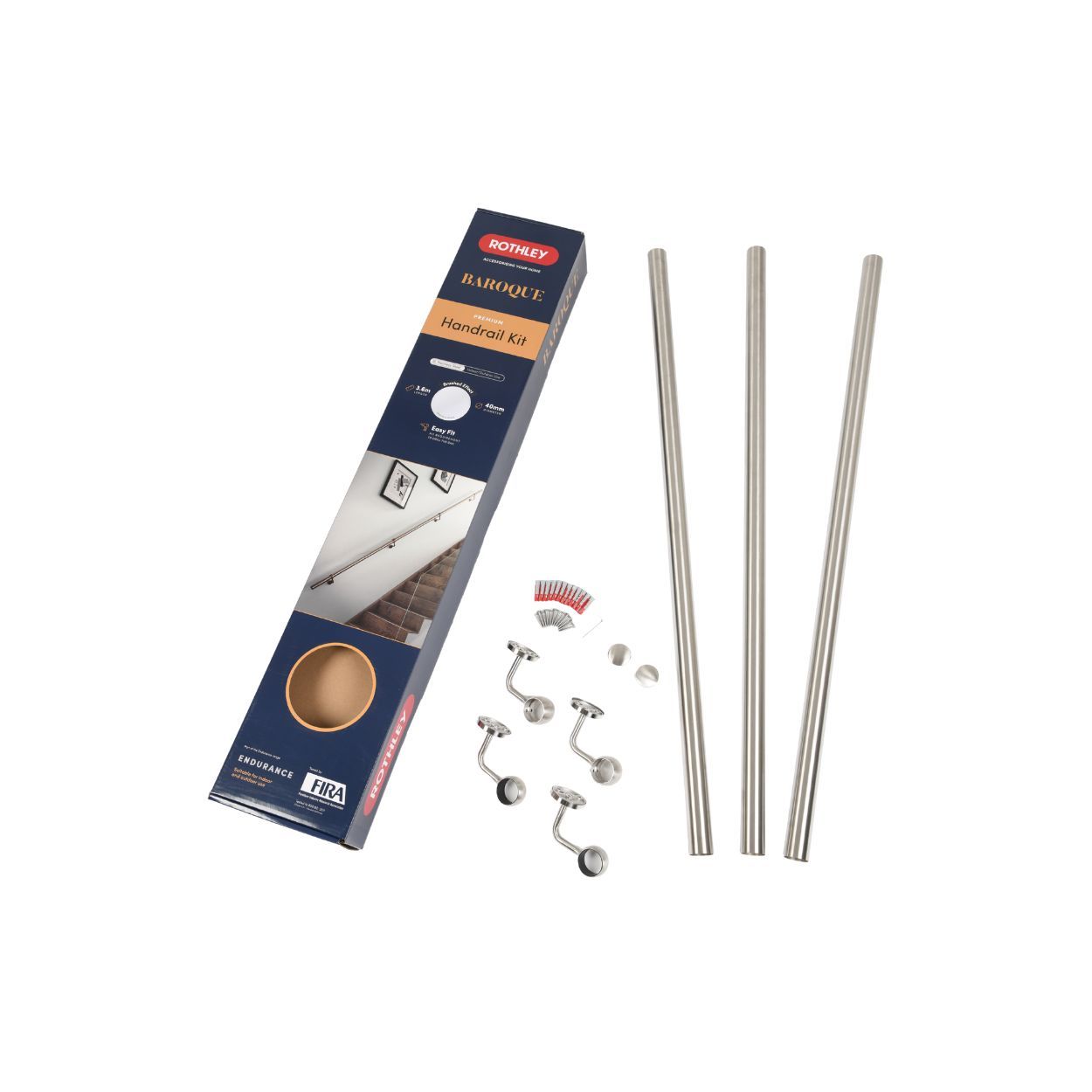 Rothley Brushed Stair Hand Rail Kit 3.6M