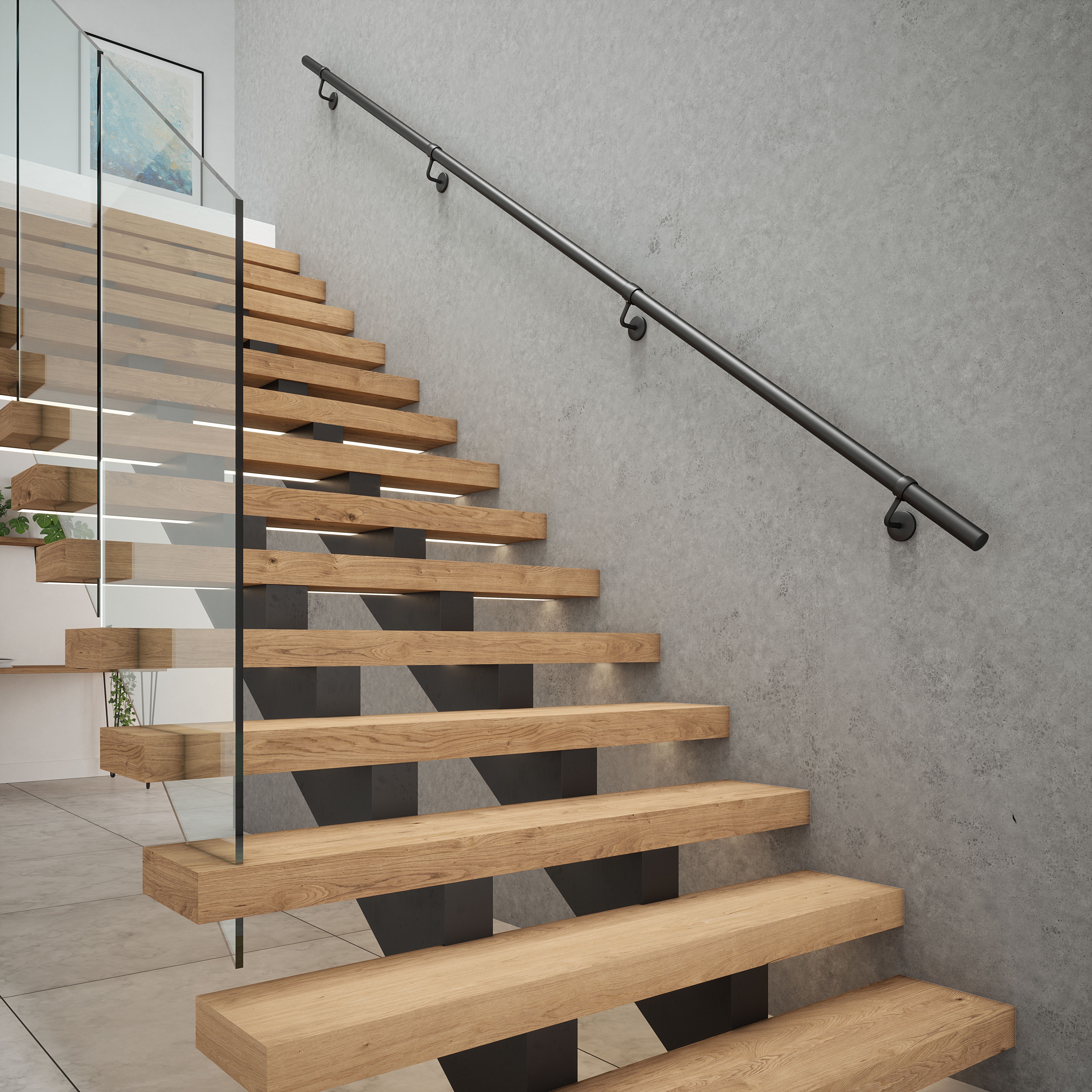Rothley Matt Black Stair Hand Rail Kit 3.6M