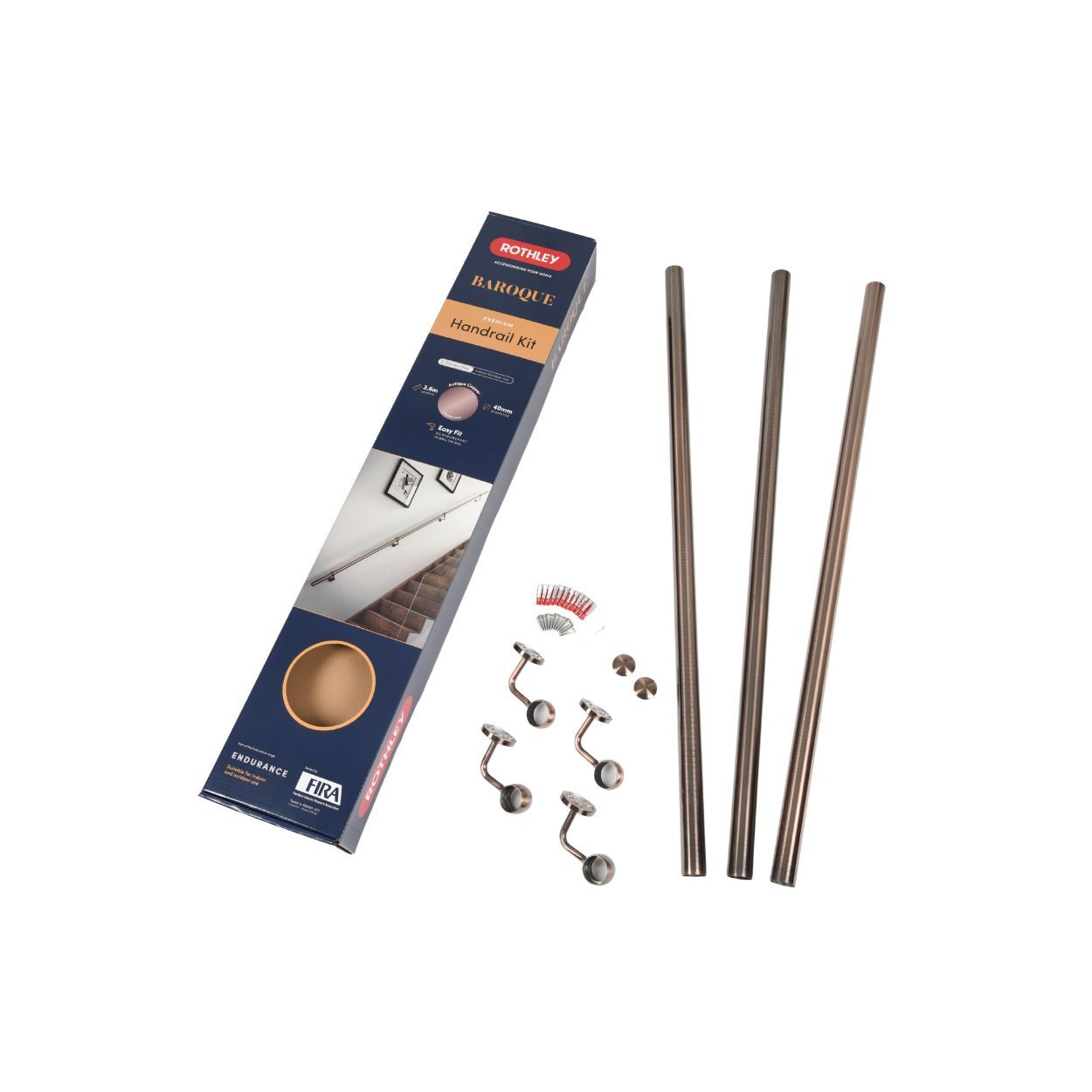 Rothley Antique Copper Stair Hand Rail Kit 3.6M